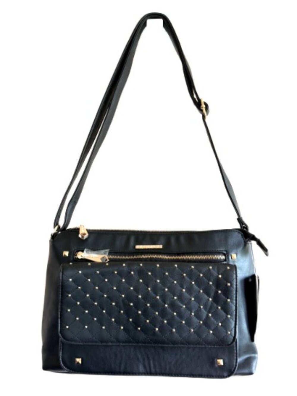 Rampage Black Quilted Studded Crossbody Bag NWT Gold Tone Hardware